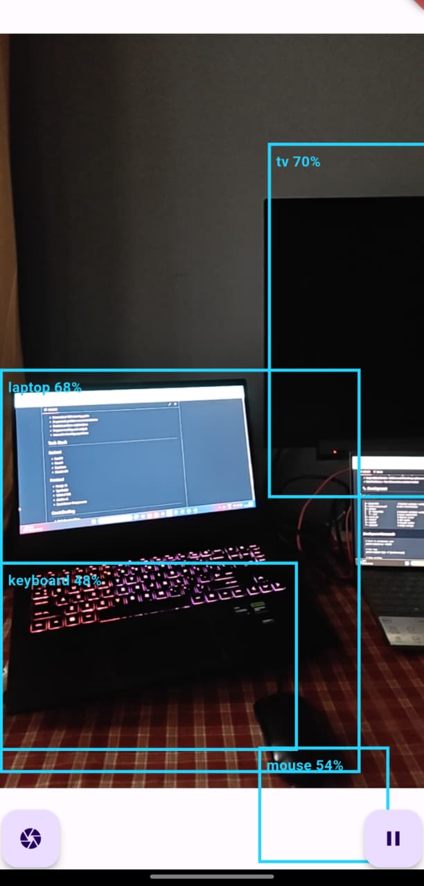 IntelliCam mobile app showing real-time object detection